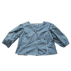 Tory Burch top Gemini Link Puff-Sleeve Cotton blue and white stripes size 14